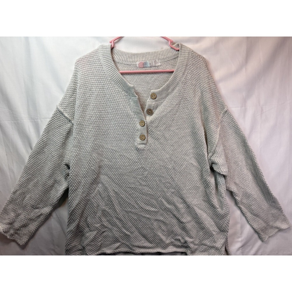 Free People FP Beach Hailee Set Waffle Knit Henley & Wide Leg Light Grey Medium - Picture 4 of 10